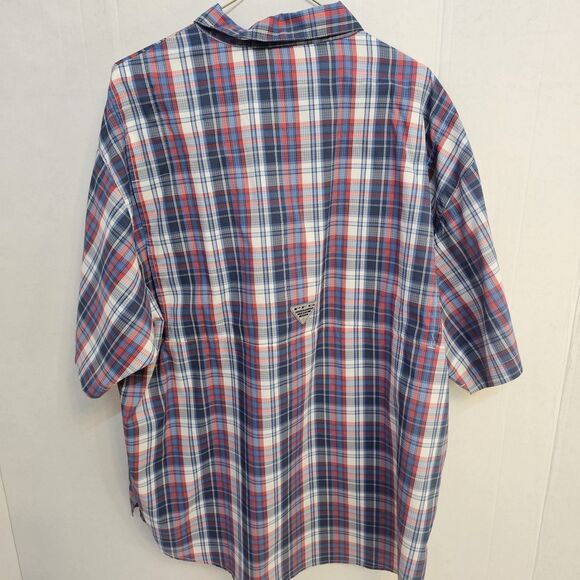 Columbia Omni-Shade Short Sleeve Shirt Plaid Red Blue Button Sz XXL Fishing W506 - Picture 5 of 11